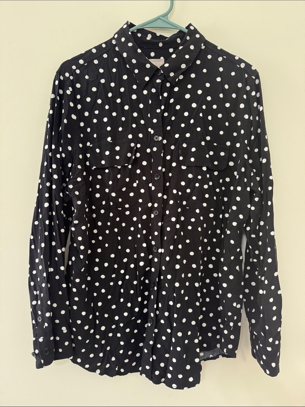 Chico’s Polka Dot Button-Front Women’s Blouse - Black/White